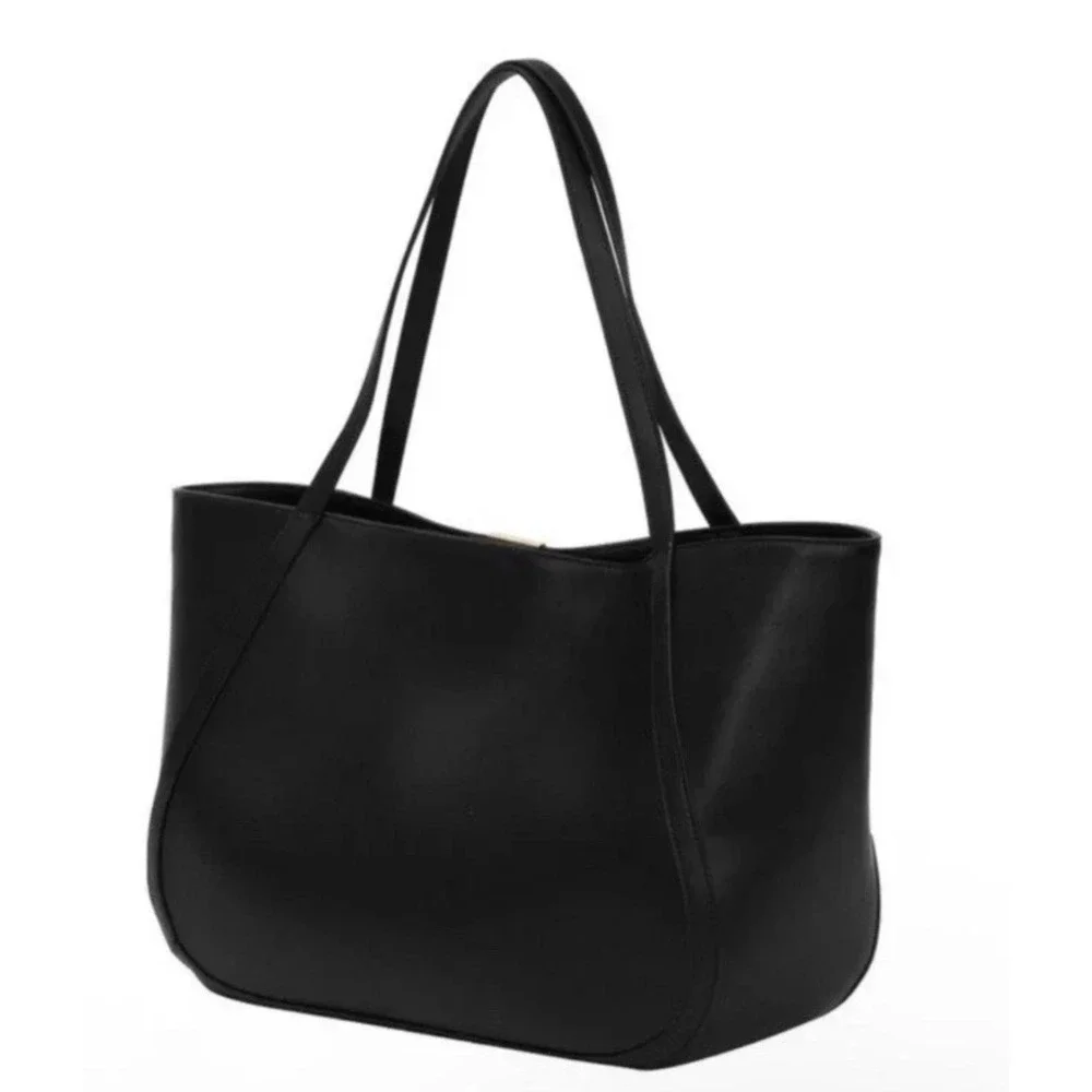 Cavalli Class Large Sandra Shopper Tote Bag Gold‎ Logo Black Vegan Leather $118.